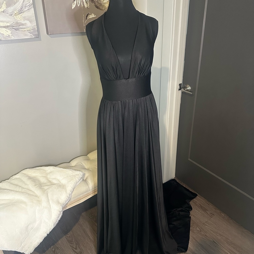 NWT Sexy Black Evening Gown w Slit Bridesmaid Dress Wedding Guest Plus Size 14 - Picture 2 of 5